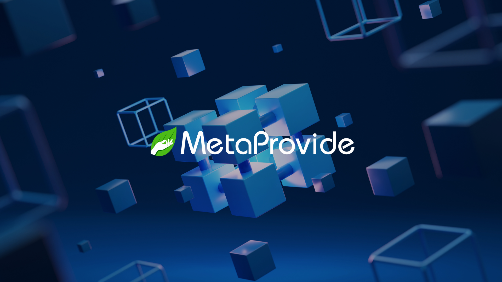 MetaProvide logo with abstract cubic background